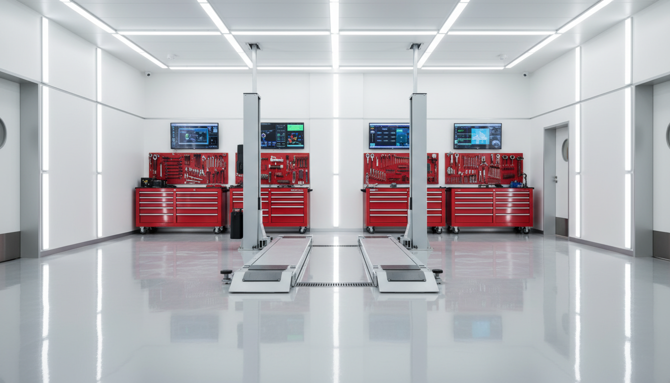Modern automotive repair bay interior